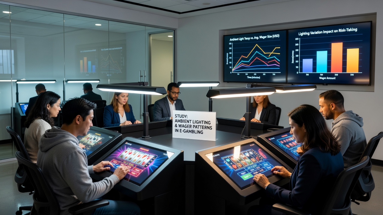 Casino floor layout highlighting electronic gaming terminals under controlled lighting zones with data overlays
