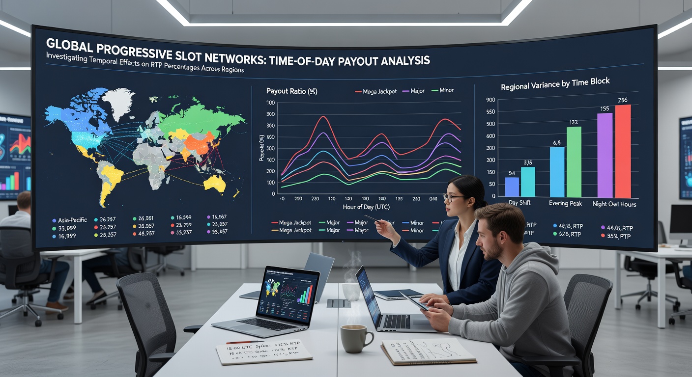 Chart displaying hourly progressive jackpot activity and payout ratios across different global time zones