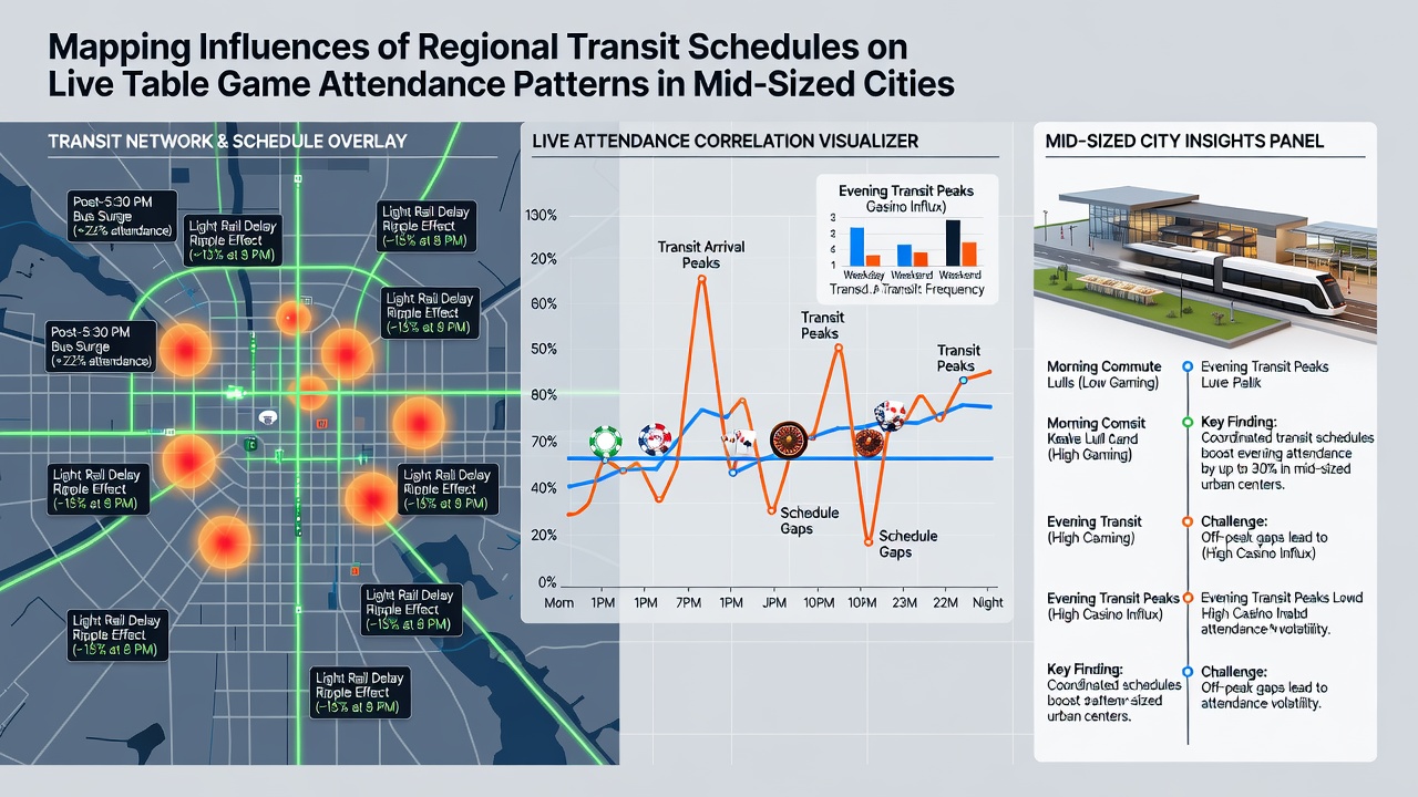 Graph displaying attendance spikes aligned with bus and rail arrival times at urban casino venues