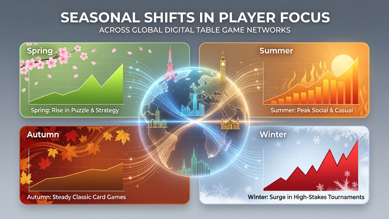 Digital table game interface displaying player focus changes during seasonal transitions