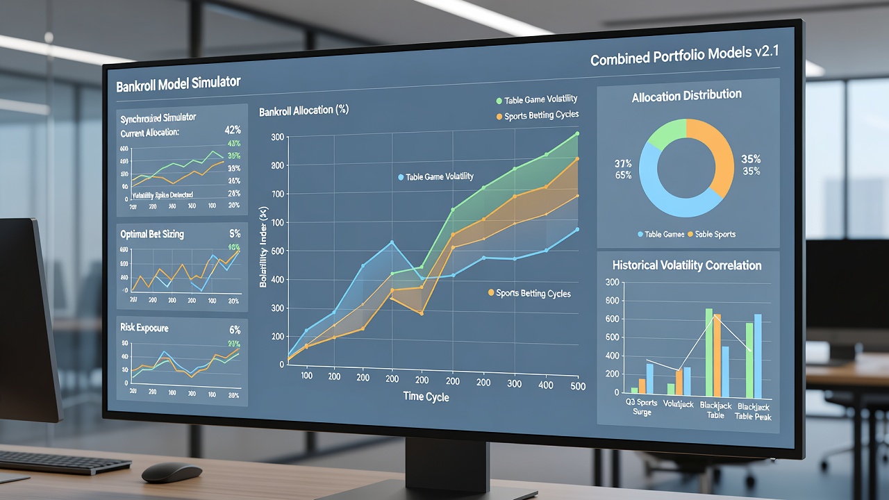 Analytics dashboard showing bankroll distribution adjustments during mixed table game and sports betting sessions